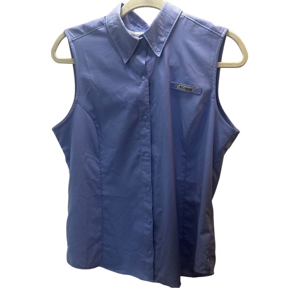 Columbia PFG Sleeveless Fishing Shirt Women’s Size XL Blue Vented Button Front - Picture 2 of 13